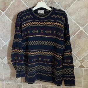 Woods & Gray Men's Navy Patterned Crewneck Cotton Sweater - Size S